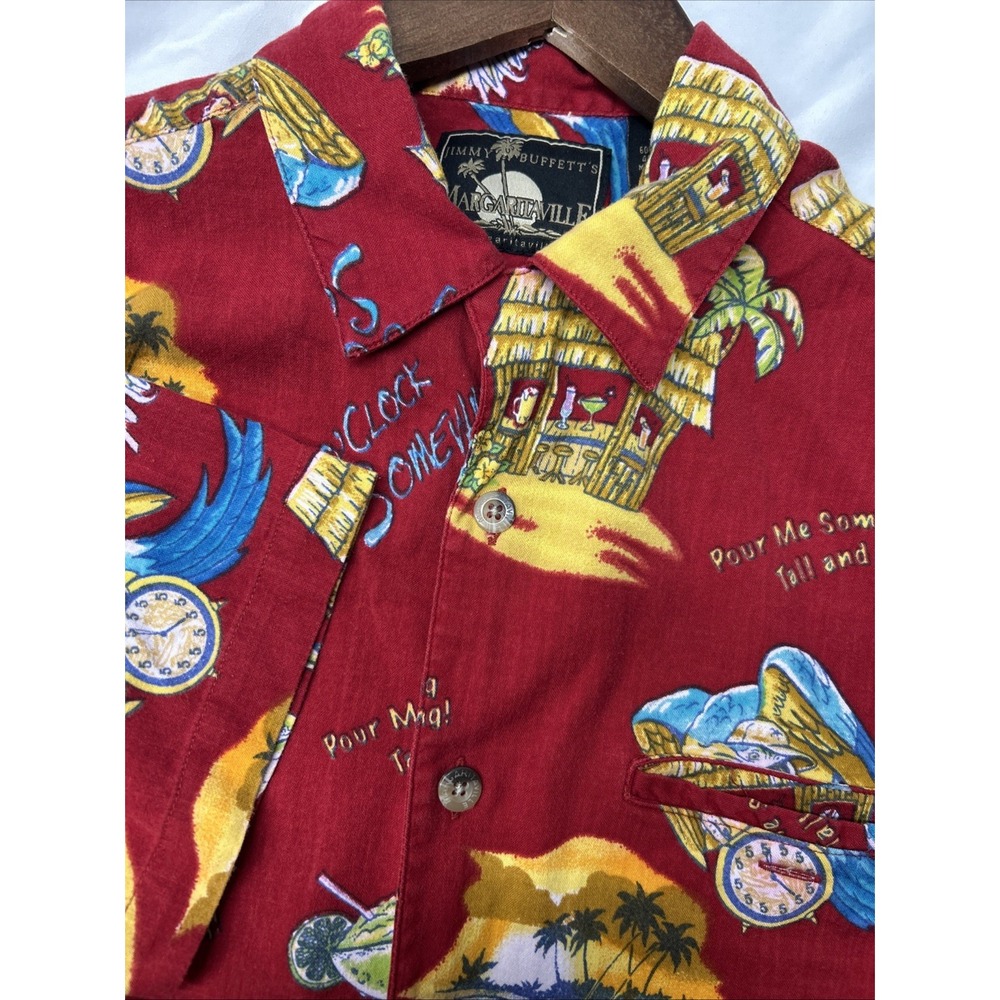 Jimmy Buffett's Men's S Margaritaville Parrot Red Short Sleeve Button Up Shirt